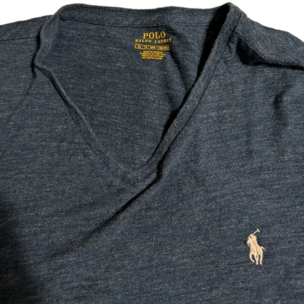 Polo Ralph Lauren V Neck Long Sleeve Shirt‎ Mens XL Blue Jersey Cotton Pony